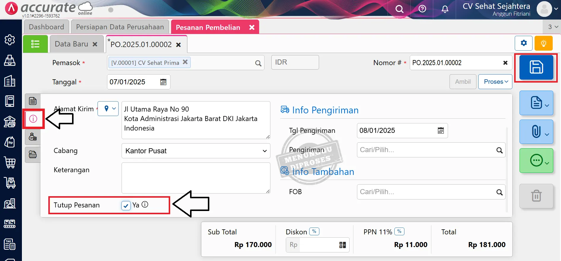 membatalkan pesanan pembelian Accurate Online